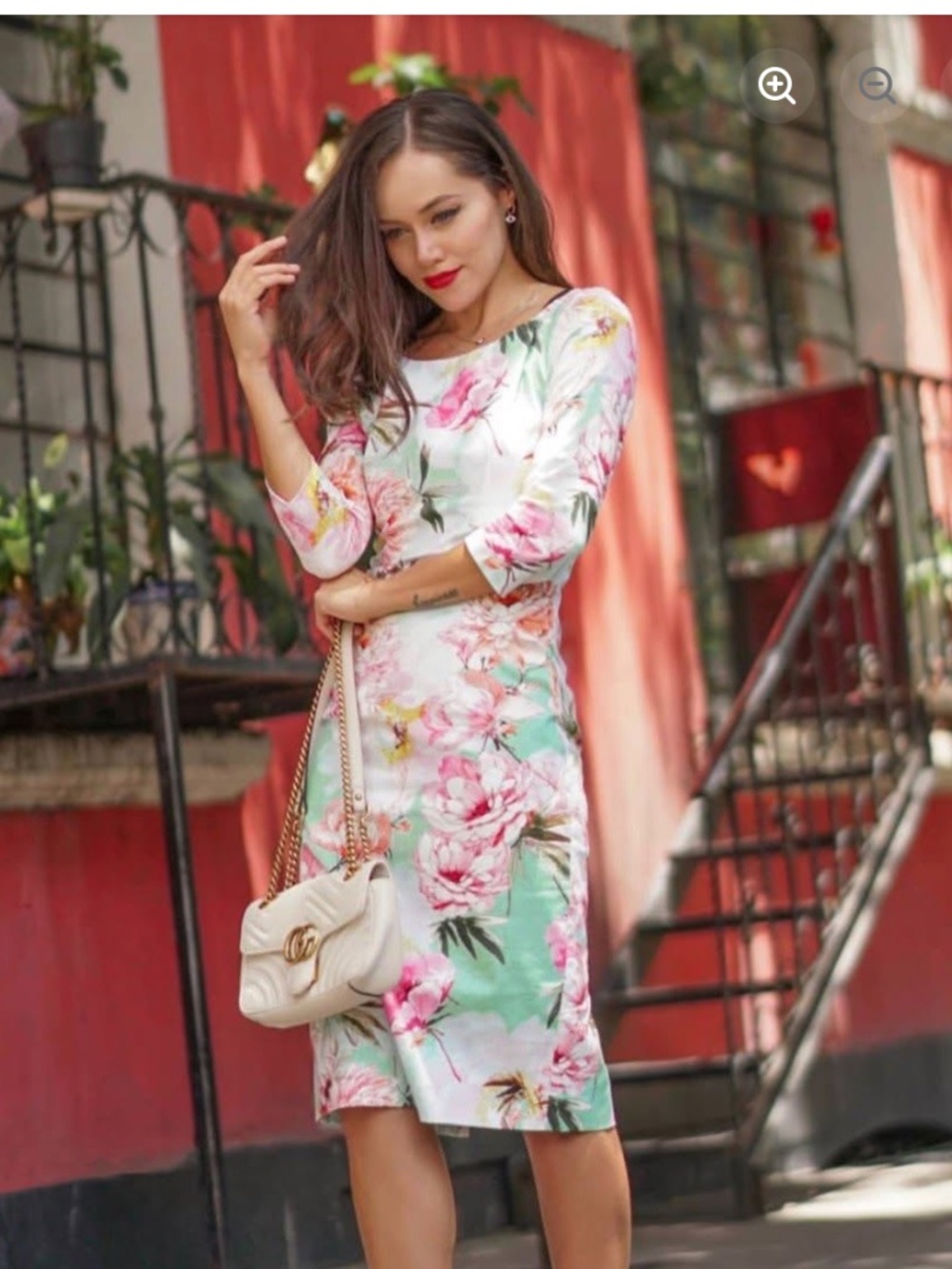 Black Halo Rowan Sheath Mint Green and Pink Floral Midi Dress Size 2